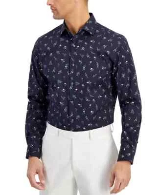 Camisa de Vestir Bar III Ajustada Primavera Jardín Para Hombre S 14-14.5 Azul Marino Botón Delantero L/S Foto 1 de 4