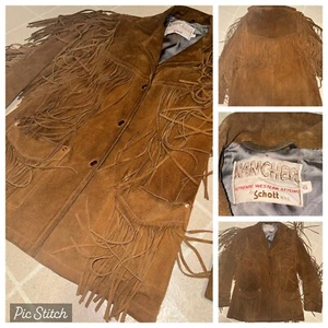 SCHOTT RANCHER Boho Hippie Western Fringe Leather Coat Jacket 10 S/M NYC USA!!! - Picture 1 of 9