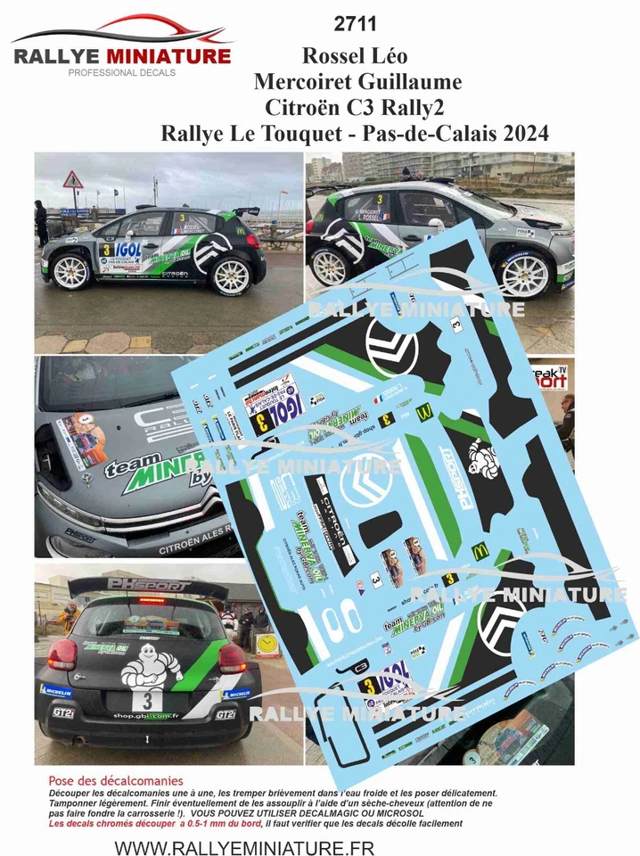 DECALS 1/43 REF 2711 CITROEN C3 ROSSEL RALLYE LE TOUQUET 2024 RALLY - Photo 1/1