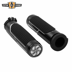 Empuñaduras de manillar de goma negras brillantes aptas para aplicaciones de estilo de cable Harley 1973+ - Imagen 1 de 8