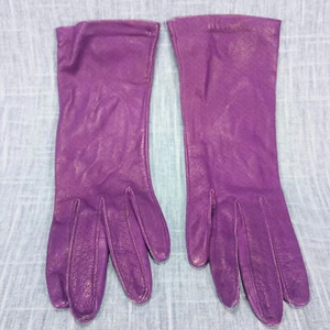 1950s Purple Kid Leather Silk Lined Gloves - Picture 1 of 5