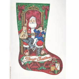 LIZ GOODRICK DILLON NEEDLEPOINT CANVAS: SANTA CLAUS W/ CHILDREN STOCKING GG - Picture 1 of 4