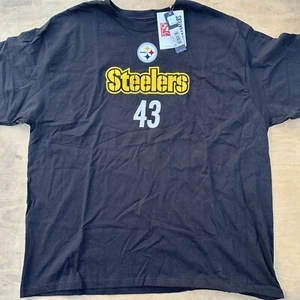 Deadstock Y2K Pittsburgh Steelers Polamalu #43 VTG Black T Shirt 2XL NFL - Picture 1 of 6