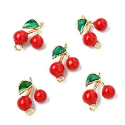 5x Brass Cherry Charms Pendants Connector Fruit Link for Earring Necklace Making Foto 1 de 4