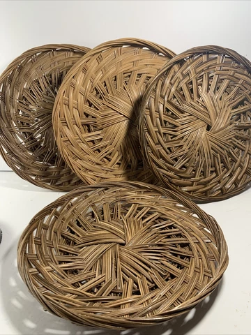 Vtg Wicker Paper Plate Holder Basket Set (4) Quality~Cookout~Southwest~Wall Art Cover