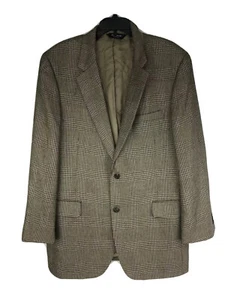 Jos. A Bank Men Jacket Blazer 44L Silk Cashmere Sport Coat Windowpane Beige - Picture 1 of 11