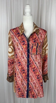 Soft Surroundings Petite Sz PS Pink Floral Button Up Blouse Roll Tab Sleeves - Image 1 of 4