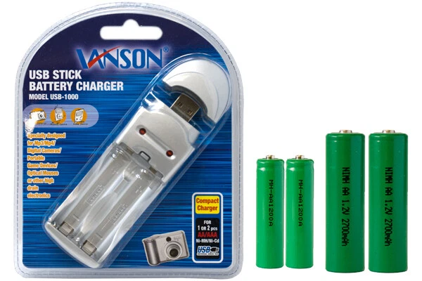 Cargador de batería USB AA / AAA + 2 pilas AA (2700 mAh) + 2 pilas AAA (1200 mAh) NiMH Foto 1 de 1