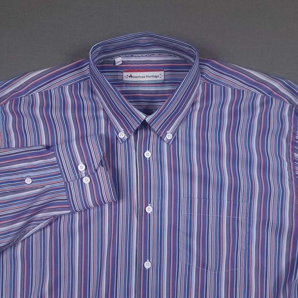 Camisa a Rayas American Heritage Para Hombre 2XL Cuello Abotonado Elastizada Manga Larga Foto 1 de 4