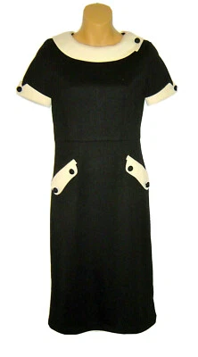 Lindy Bop учитель платье черный слоновой кости лодка шеи вязаный винтажный вид оболочка размер XS новый с Ярлыками - Изображение 1 из 4