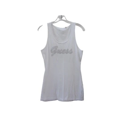 GUESS White Sparkle Logo Sleeveless Tank Top Shirt Sz M - Image 1 of 3