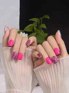 Pretty Secrets Nails Pink Leopard glue on or Tabs Short Length - Picture 1 of 2