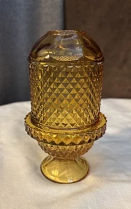 Vintage MCM Viking Glass Fairy Lamp Amber Diamond Point Glimmer - Picture 1 of 4