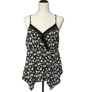 No Boundaries Cami Top Juniors XL (15-17) Y2K Floral Lace Trim Handkerchief Hem - Picture 1 of 10
