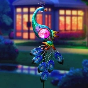39 Inch Metal Peacock Solar Lights Garden Stake for Outdoor Decorative Purple - Picture 1 of 7