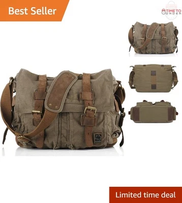 Bolso Mensajero Mediano Cuero Algodón Lona 15 pulgadas Laptop Retro Minimalista Foto 1 de 4