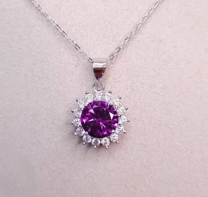 Ciondolo ametista tondo aureola argento 925 8 mm febbraio pietra nascita charms - Foto 1 di 4
