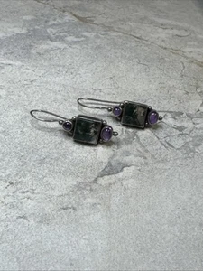PENDIENTES AMATISTA MORADA PLATA ESTERLINA 925 VINTAGE DISEÑO SUROESTE - Imagen 1 de 12