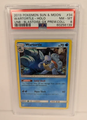 2019 Pokemon Sun & Moon #34 Wartortle Holo UNB-Blastoise GX Prem.Coll PSA 8 - Image 1 of 3