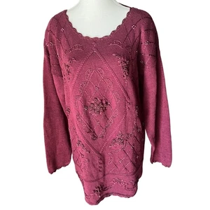 Vintage Selleca Damen Medium Perlen verziert Strick Pullover Burgund Grandmacore - Bild 1 von 9