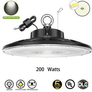 Commercial LED High Bay Shop Lights Fixture 200W 0-10V Dimmable Warehouse Garage - Picture 1 of 12