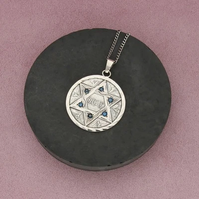 Collar de cadena de plata esterlina para hombre de 1 quilate diamante azul estrella de David bordillo 24 pulgadas Foto 1 de 3