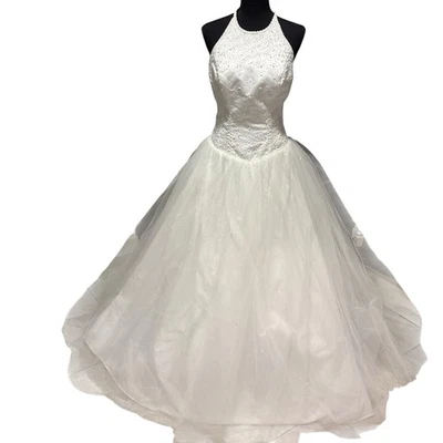 Morilee White Elegant Beaded Floor Length Wedding/Formal Gown Dress Sz 7/8 READ - Image 1 of 4