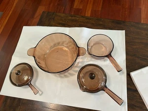 Juego de 6 utensilios de cocina de vidrio ámbar Vision Ware vintage Corning Pyrex EE. UU. y Francia - Imagen 1 de 14