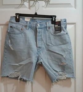 Levi's Premium Big E 501 90s Women's Denim Distressed Light Blue Shorts Sz 30 - Picture 1 of 10
