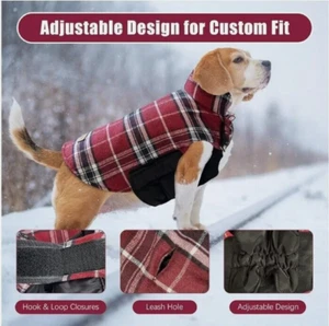 Spotted Play Warm Dog Coat, Red Plaid, Waterproof Reversible Dog Jacket, (XXXL) - Picture 1 of 4