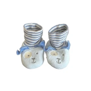 Childrens Place Baby Slippers Booties Newborn Puppy Dog Blue Stripe - Picture 1 of 6