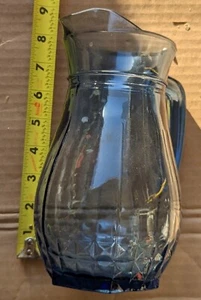 Vintage Heavy Duty Blue Crystal Pitcher with Handle 8’ Tall Tiny Chip Great - Picture 1 of 4