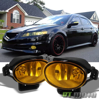 2007-2008 Acura TL Yellow Bumper Fog Lights Lamps Set w/Bulbs 07-08 Left+Right - Image 1 of 4
