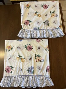 2 King Pillowcases Cannon Blue Floral EUC 40" w/Ruffle Lot Cottage VTG - Picture 1 of 7