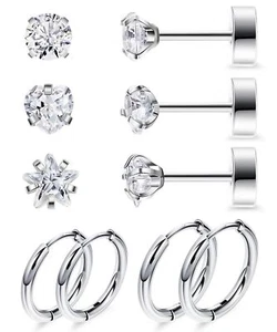 5Pairs 20G G23 Pure Titanium Earrings for Women Men Titanium Studs and Hoop E... - Picture 1 of 6