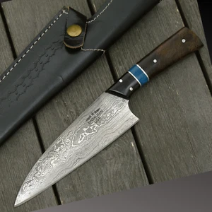 "Cuchillo de chef profesional de acero Damasco Shokunin EE. UU. - Cuchillo de cocina 10"" con funda" - Imagen 1 de 6