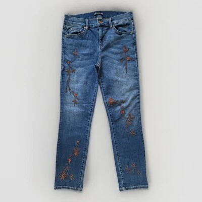 Уровень 99 Y2K вышитые узкие джинсы размер 29 28 x 27 эластичной богемное хиппи синий - Изображение 1 из 4