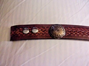 Vintage Hand Tooled Leather Belt with Silver Discs - Picture 1 of 8
