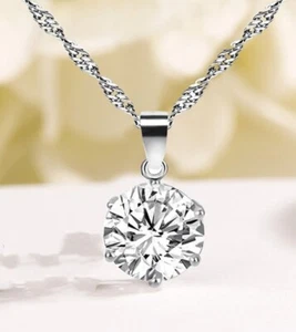 Fashion Women Retro Simple Six Prongs Carat Crystal 8mm Pendant Necklace 0847 - Picture 1 of 3