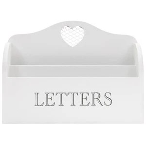 White Chic Letter Rack w Heart Detail Stylish Home Decor Mail Letters Organiser - Picture 1 of 5