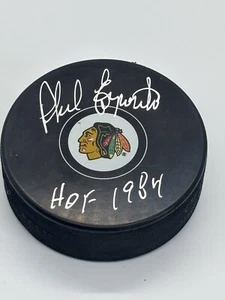 Phil Esposito Signed/Inscribed “HOF 1984” Chicago Blackhawks Puck - JSA - Picture 1 of 2
