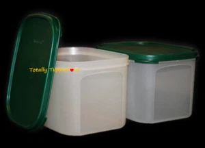 Tupperware #2 Mini Rectángulos Modular Mates 8 Tazas Juego de 2 Cazador Verde De Colección - Imagen 1 de 2