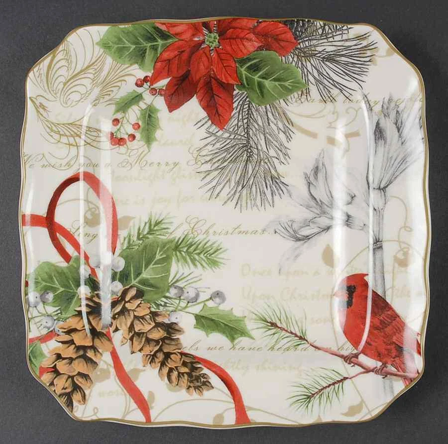 222 Fifth Holiday Wishes Christmas Cardinal Porcelain Salad Side Plates Set of 4 - Image 1 of 1