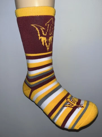 ARIZONA STATE SUN DEVILS NCAA COLLEGE RAINBOW STRIPES CREW LENGTH SOCKS LARGE Q Cover