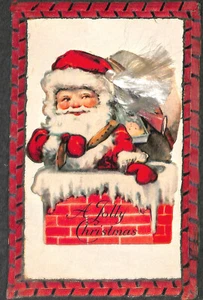 Handmade Red Suited Santa Claus Red "Brick" Frame Postcard - Picture 1 of 2