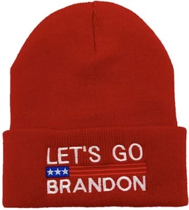 ROJO Let's Go Brandon EE. UU. Invierno Tejido Estampado Gorro Calavera Gorra Sombrero - Imagen 1 de 1