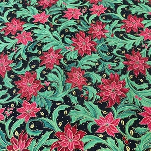 Holiday Radiance for RJR Fashion Fabrics Poinsettias Leaf Black Red Green Gold - Picture 1 of 4