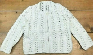 Cardigan lavorato a mano 4 strati bambina 1-2 anni 20 cm panna - Foto 1 di 5