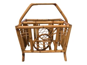 Vintage 70er Bambus Rattan Mid Century Boho Zeitungsständer Halter Ananas 21" - Bild 1 von 16