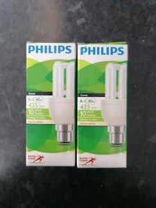PHILIPS 8WATT BC B22 COMPACT FLORESCENT WARM WHITE RAPID START PACK OF 2 - Picture 1 of 8
